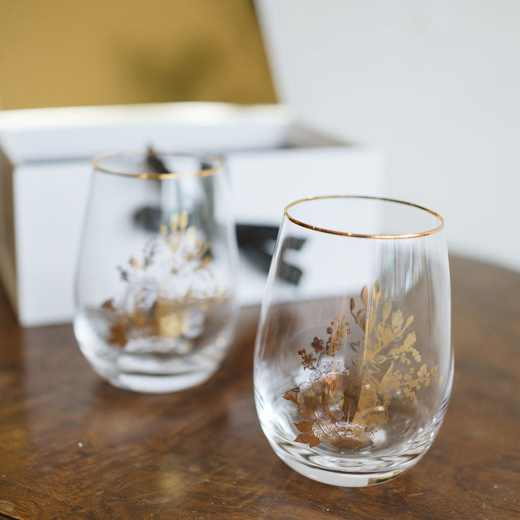 Delft Stemless Wine Glasses, Boxed Set of 2