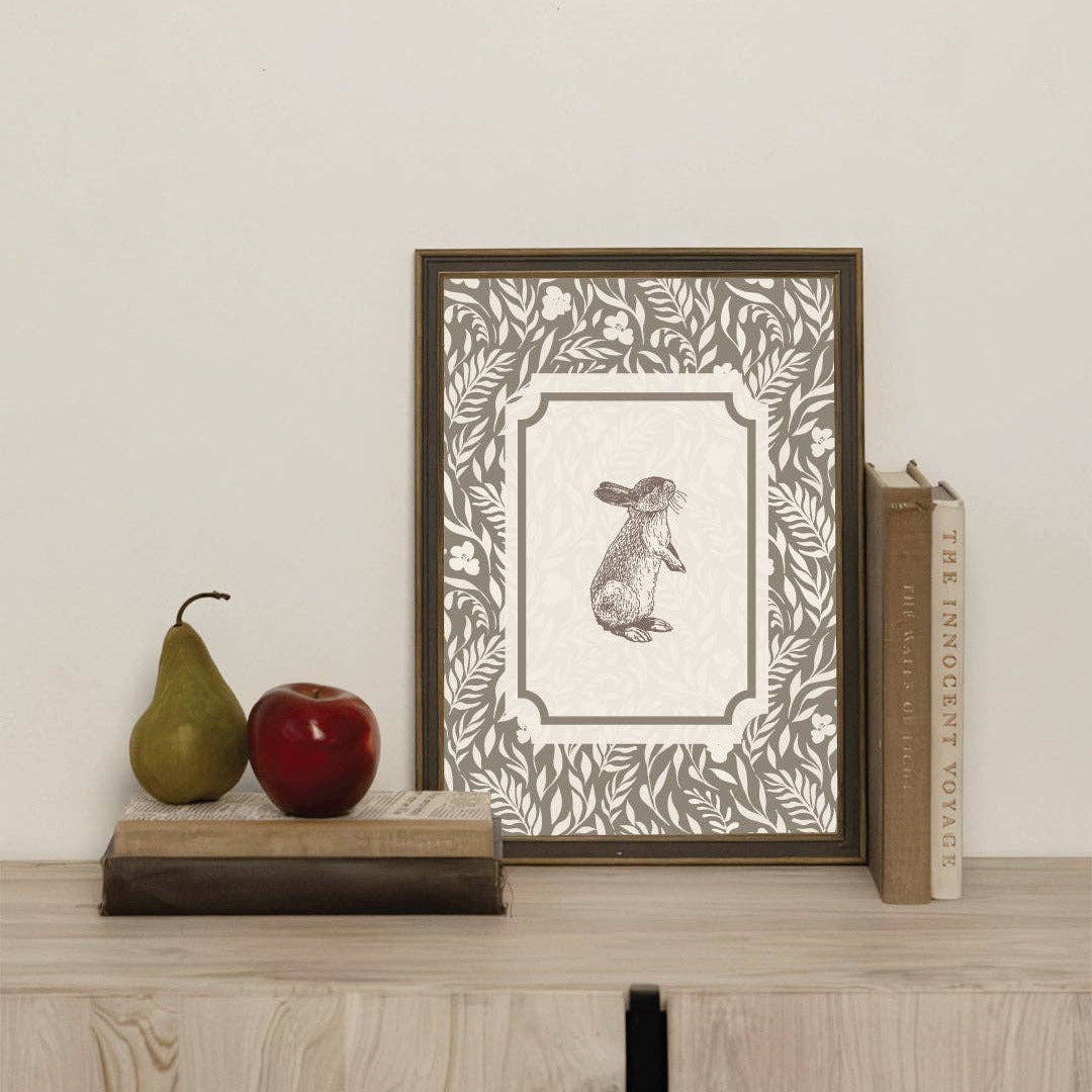 Brown Bunny Framed Antique Art