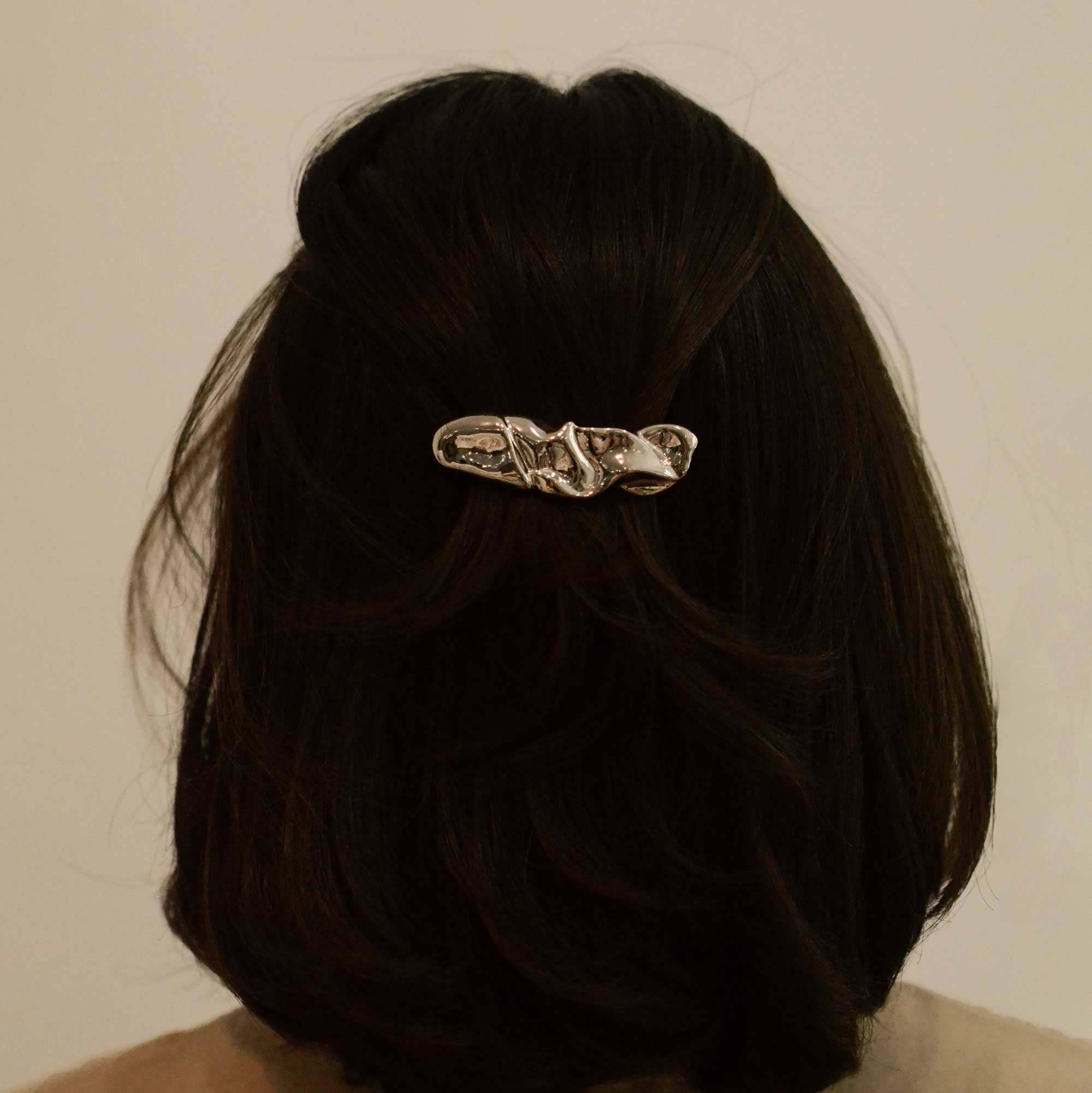 Textured Metal Barrette Hair Clip | Silver