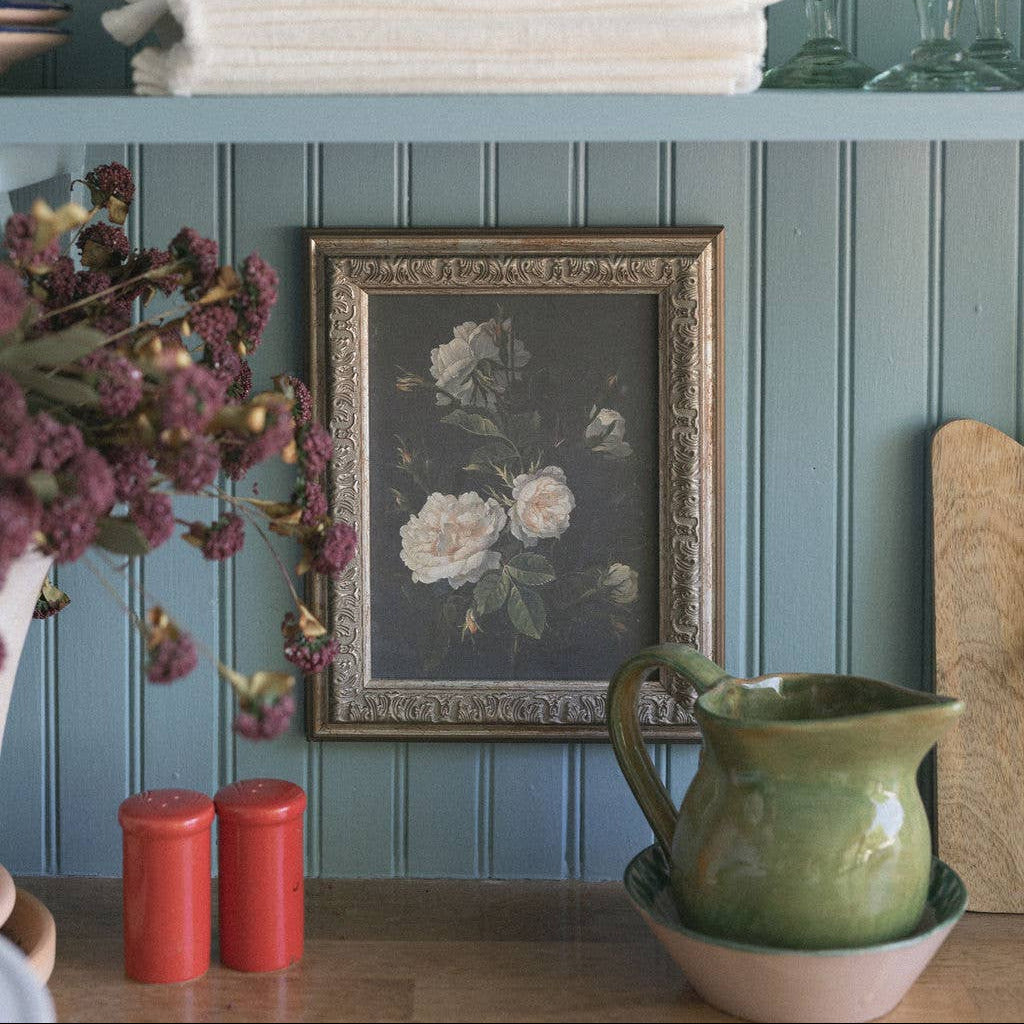 Moody Still Life Rose Framed Antique Art