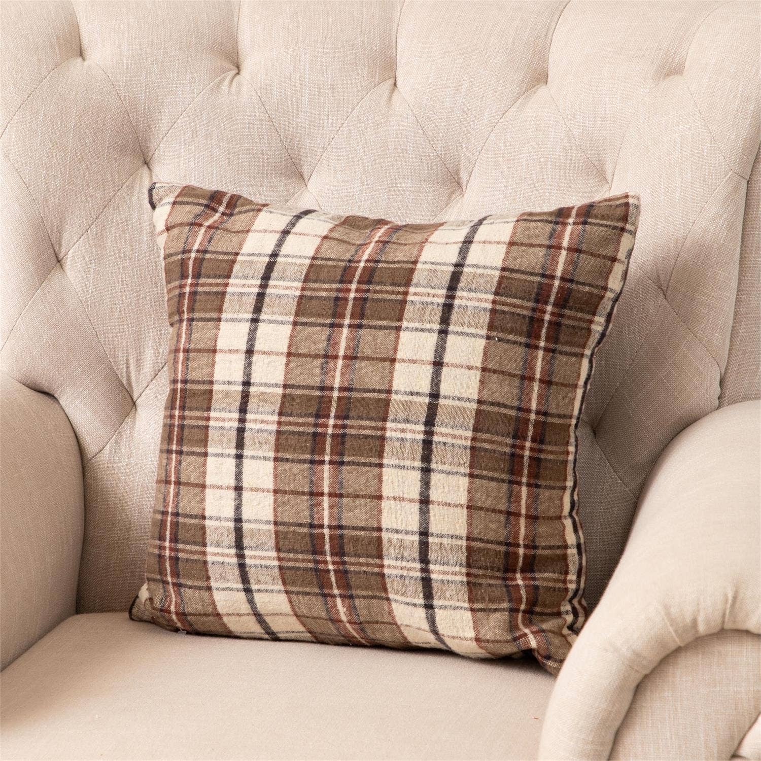 Brown Plaid Reversible Pillow