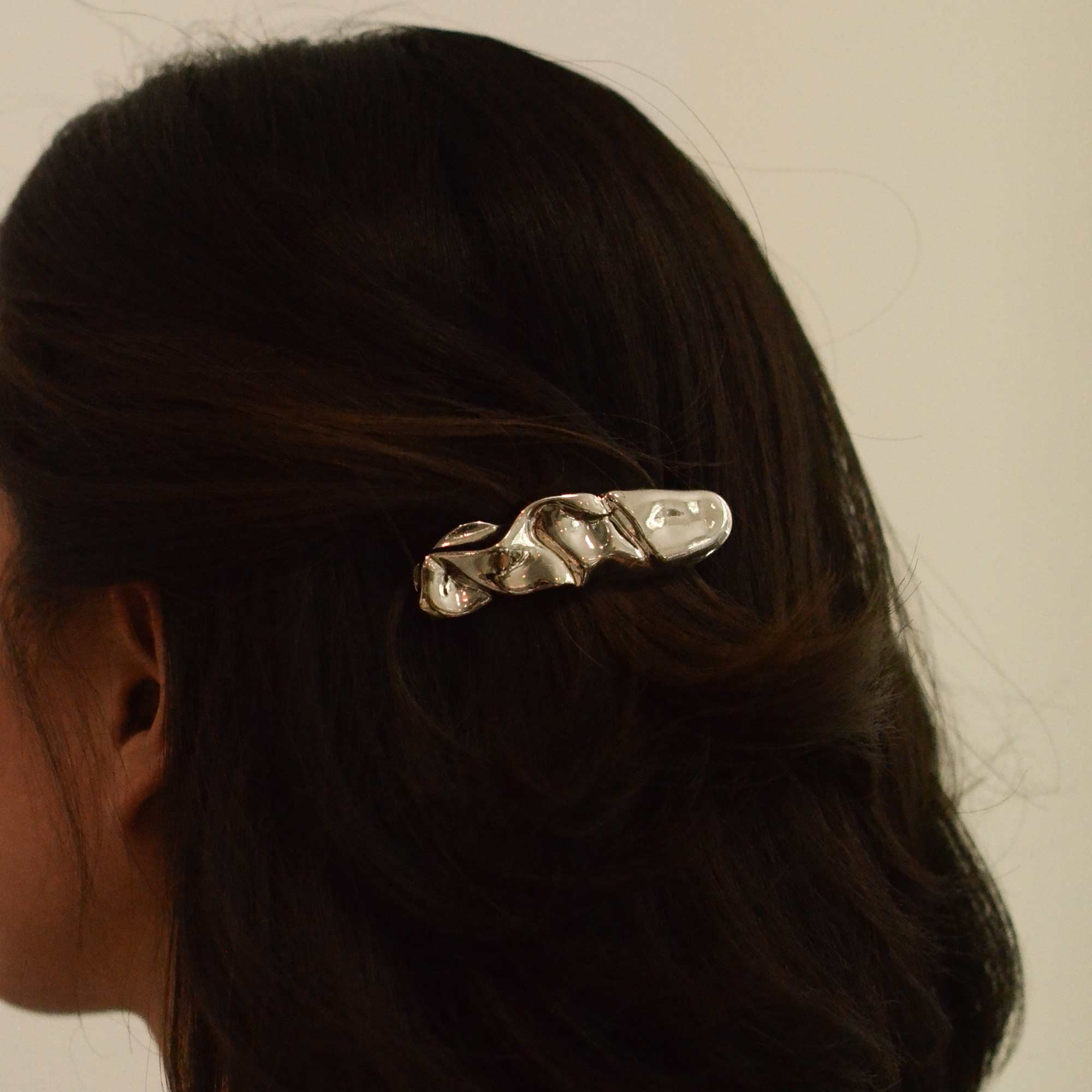 Textured Metal Barrette Hair Clip | Silver