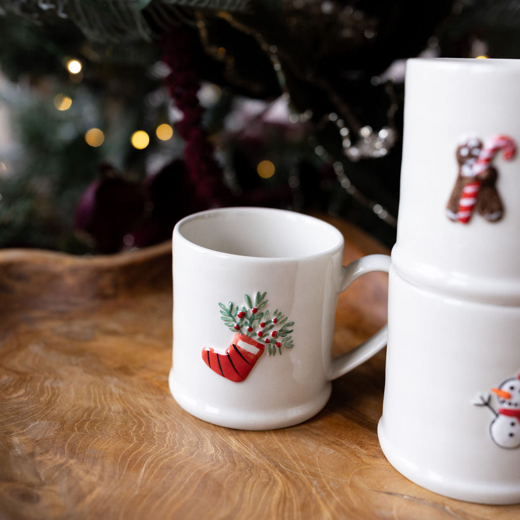 8 oz. Embossed Stoneware Mug with Holiday Icon
