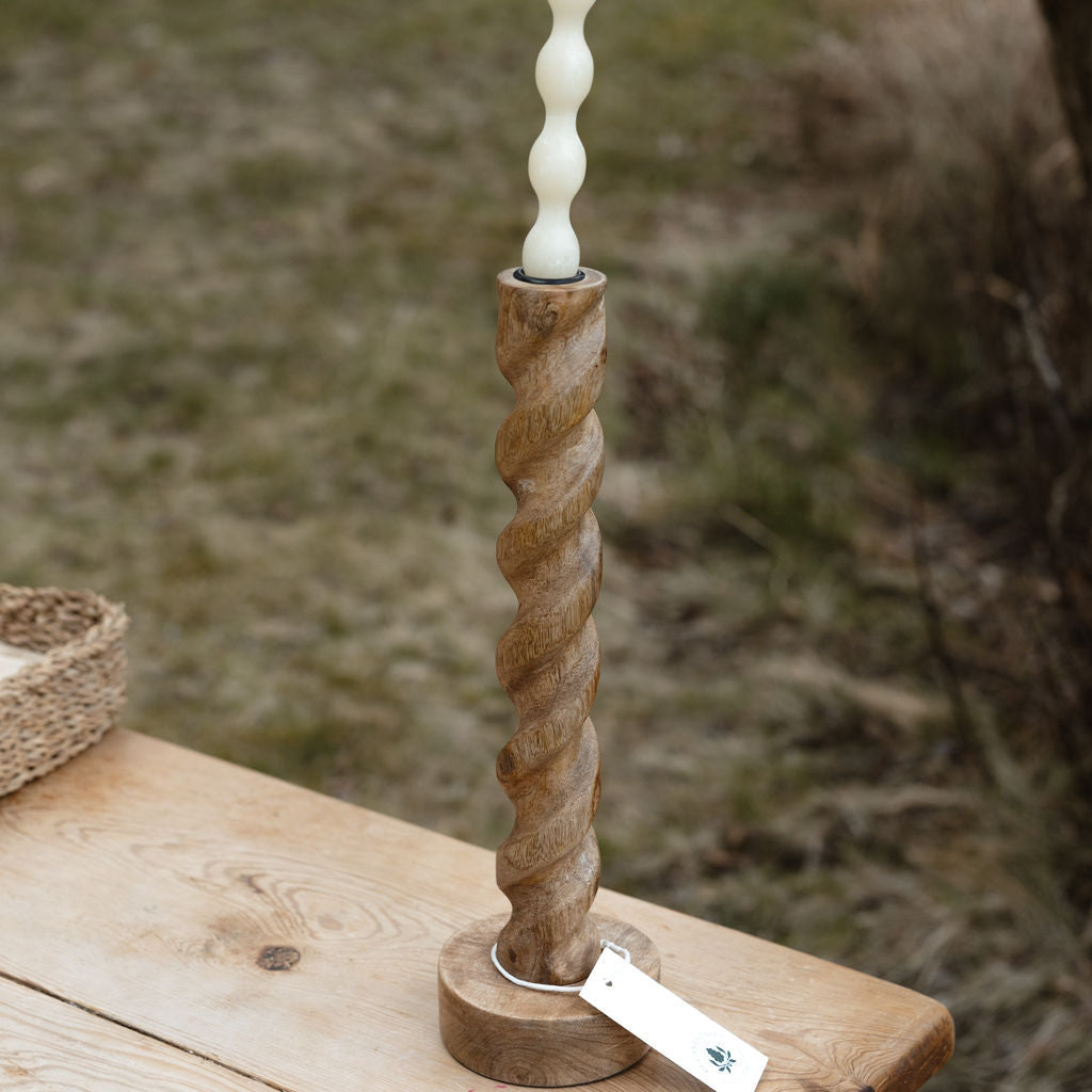 Carved Mango Wood Twisted Taper Holder