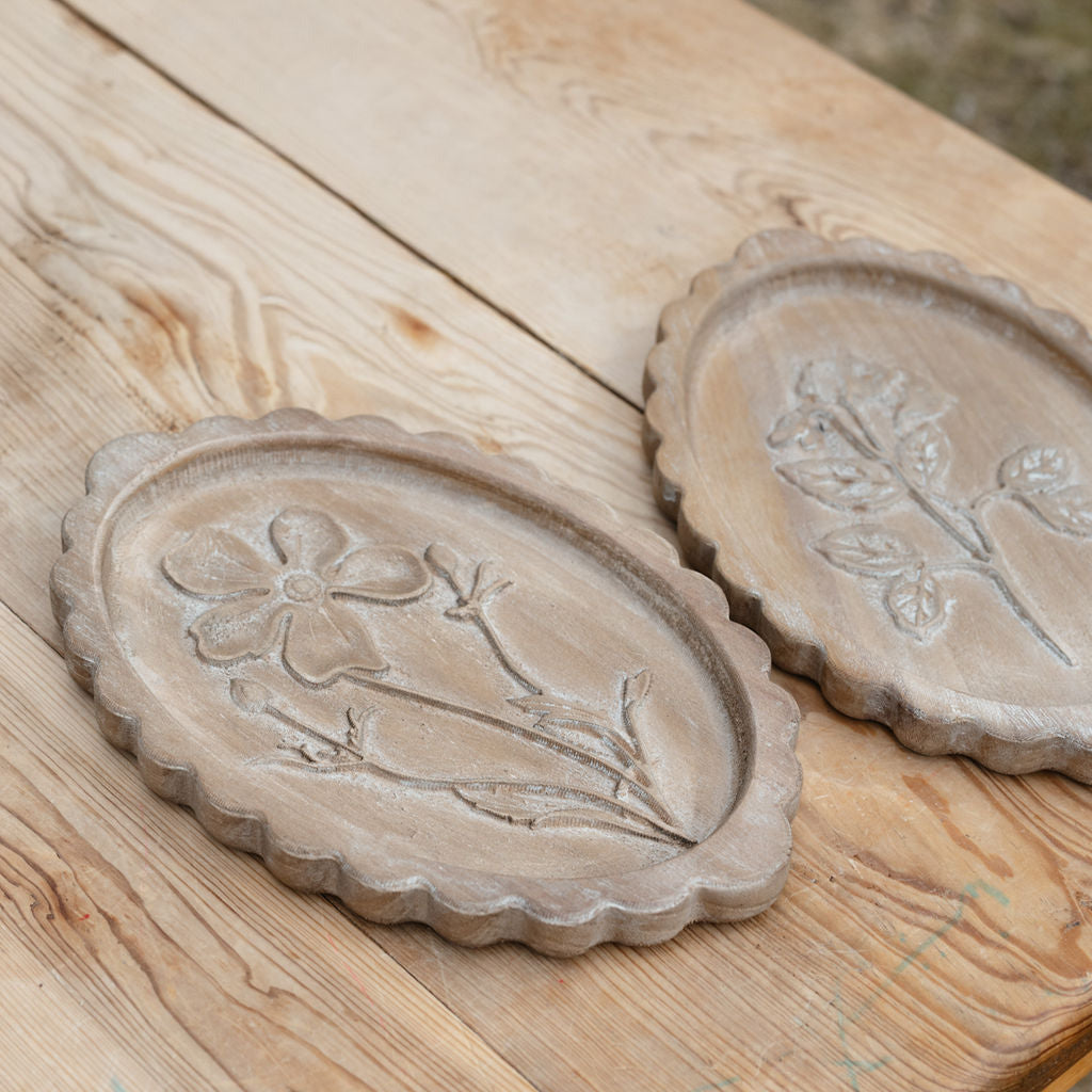 Wood Scalloped Wall Décor w/ Etched Botanicals