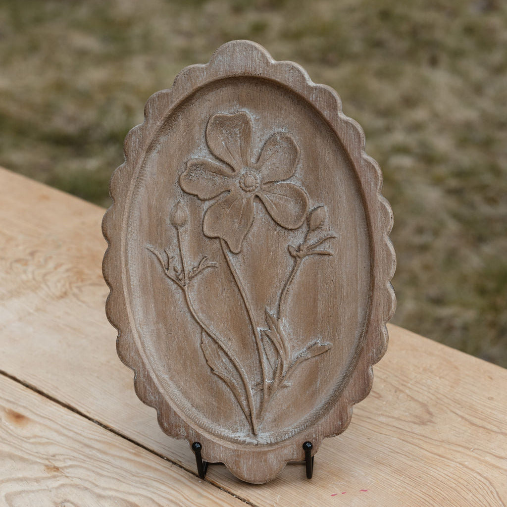 Wood Scalloped Wall Décor w/ Etched Botanicals
