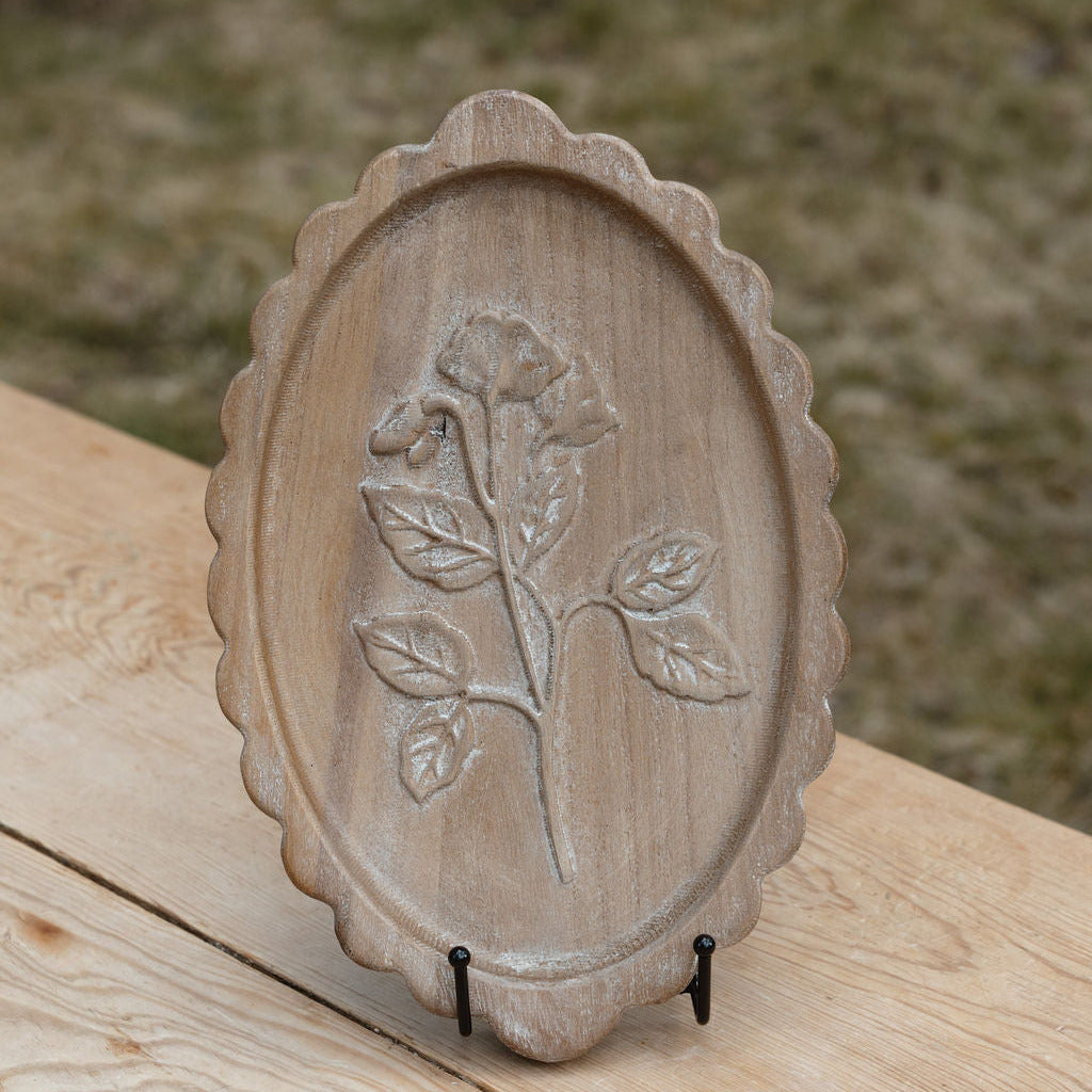 Wood Scalloped Wall Décor w/ Etched Botanicals