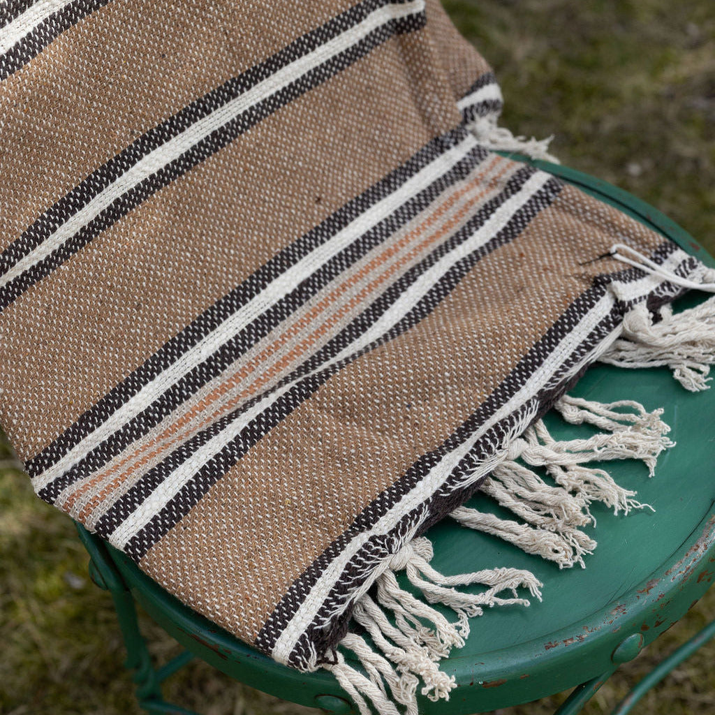 Cotton Blend Throw with Stripes & Fringe