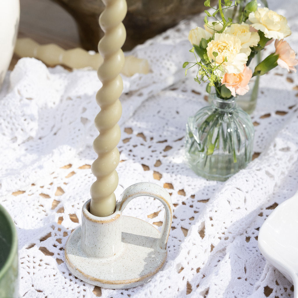 Stoneware Taper Candle Holder with Handle
