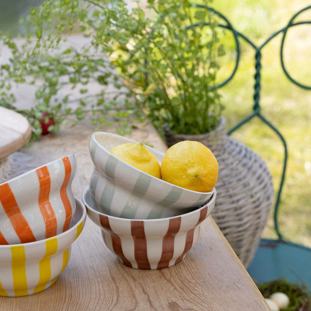 Hand-Painted Stoneware Striped Bowl