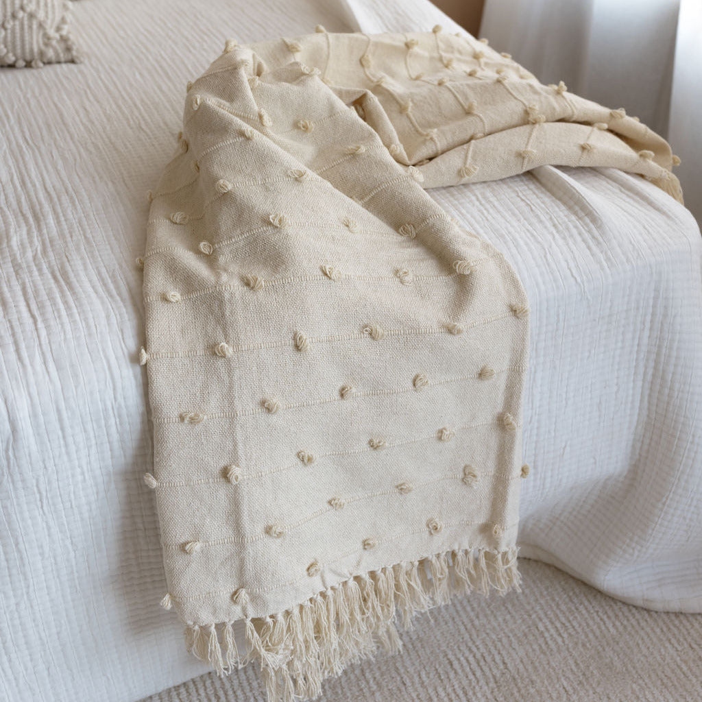 Cream Pom Throw