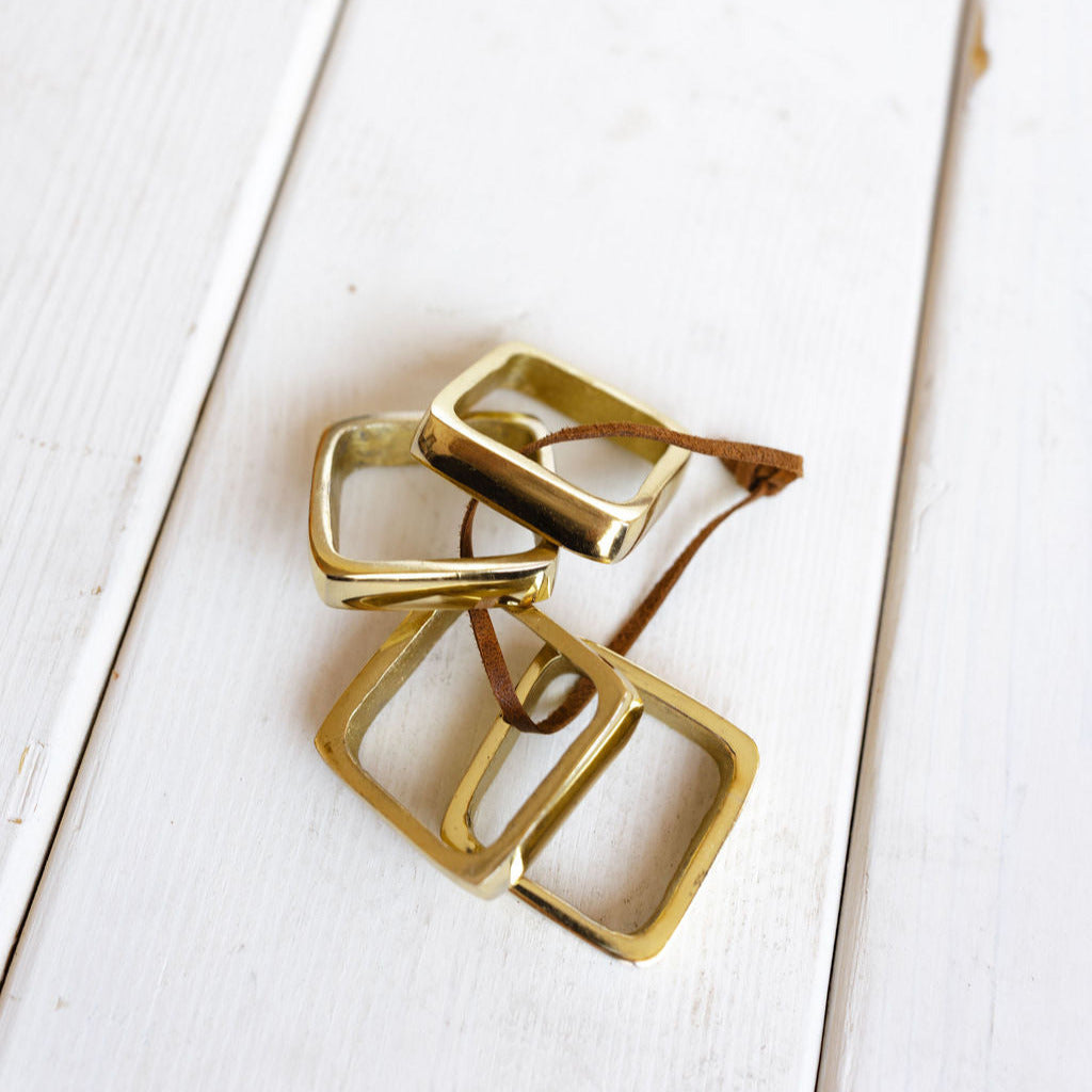 Napkin Rings on Leather Tie, Set of 4