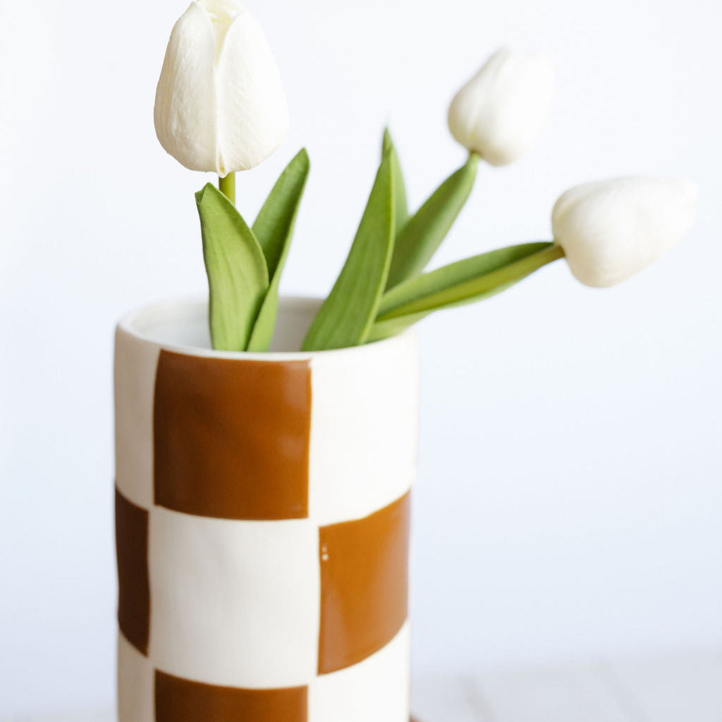 Brown Checkerboard Vase