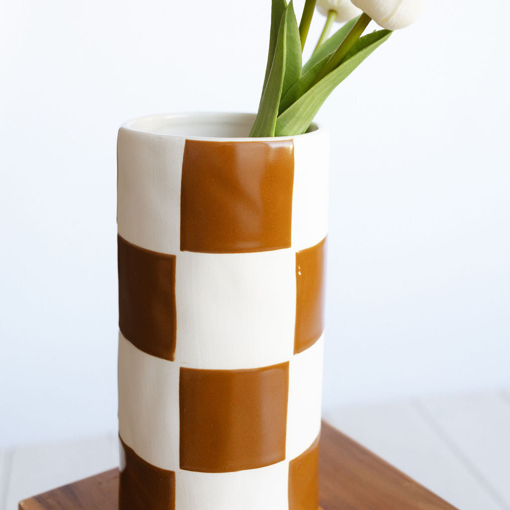 Brown Checkerboard Vase