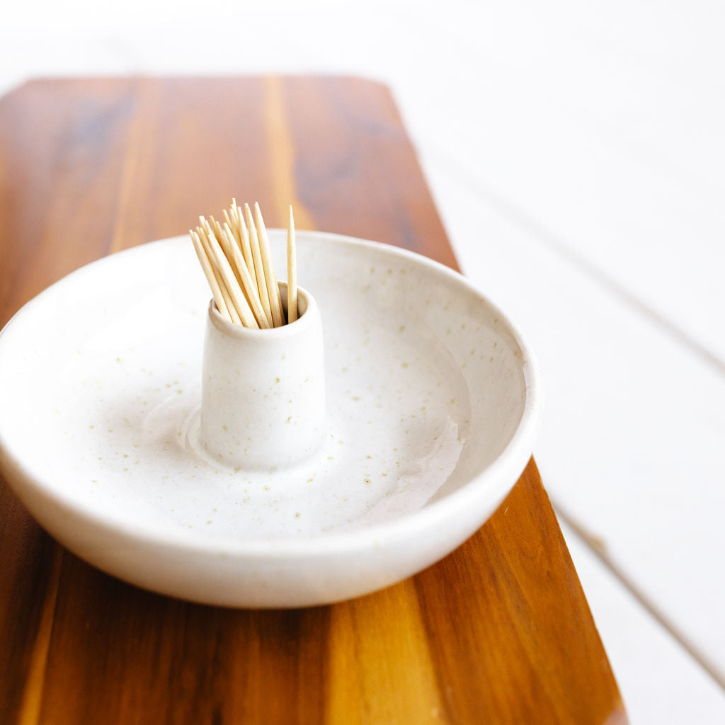 White Toothpick Holder Dish
