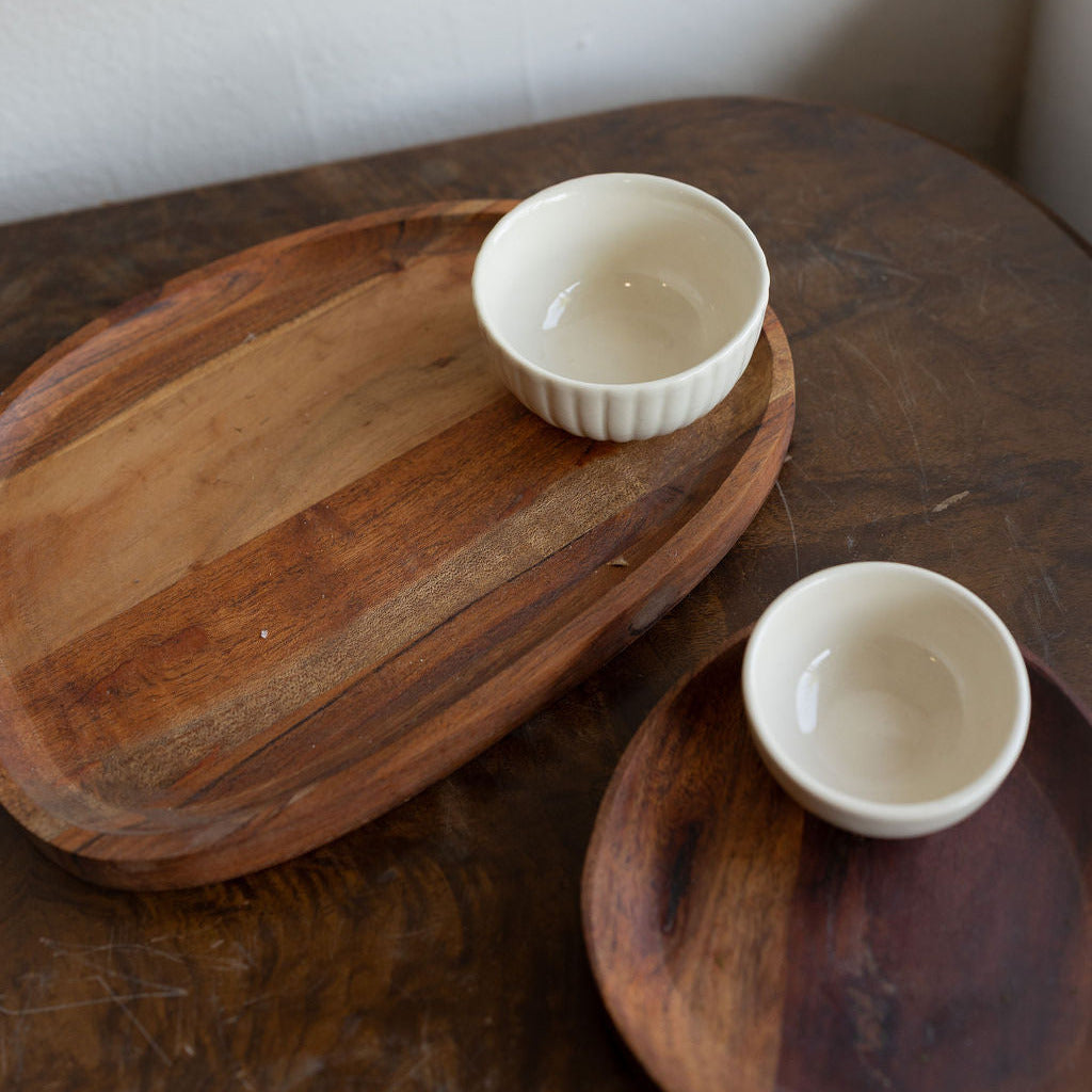 Large Acacia Wood Tray with Bowl