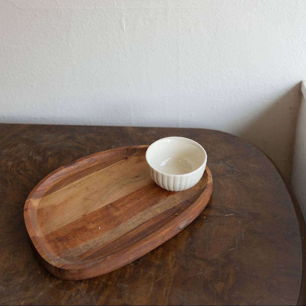 Large Acacia Wood Tray with Bowl