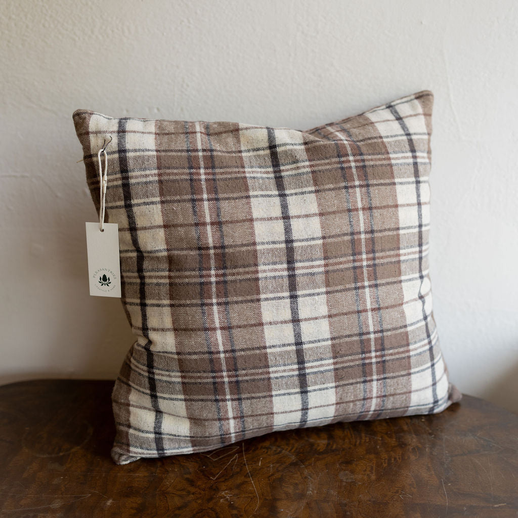 Brown Plaid Reversible Pillow