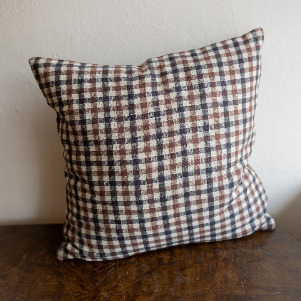 Brown Plaid Reversible Pillow