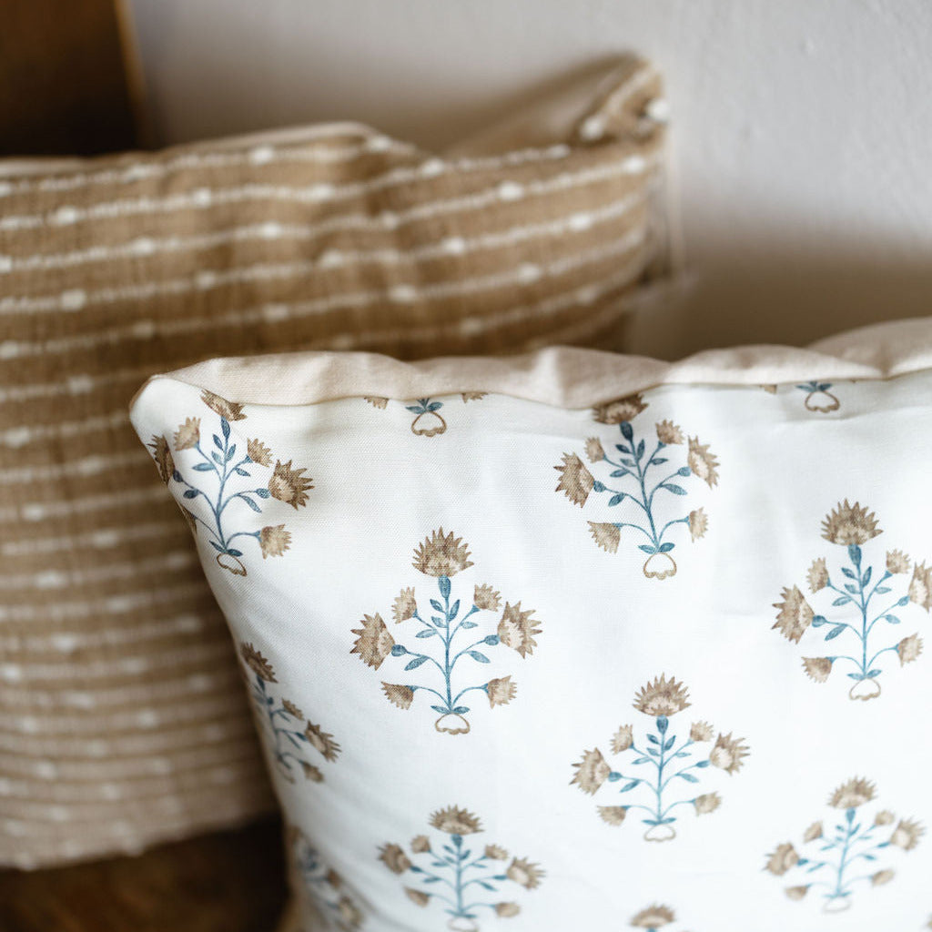 Brown and Blue Floral Pilllow