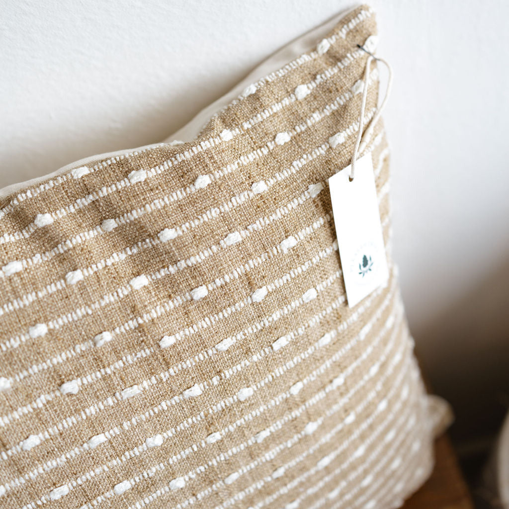 Camel and Cream Stripe Pillow