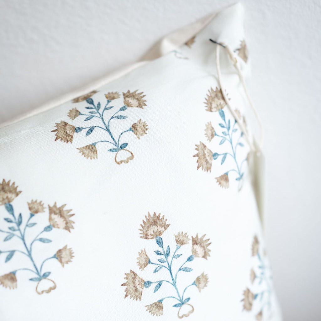 Brown and Blue Floral Pilllow