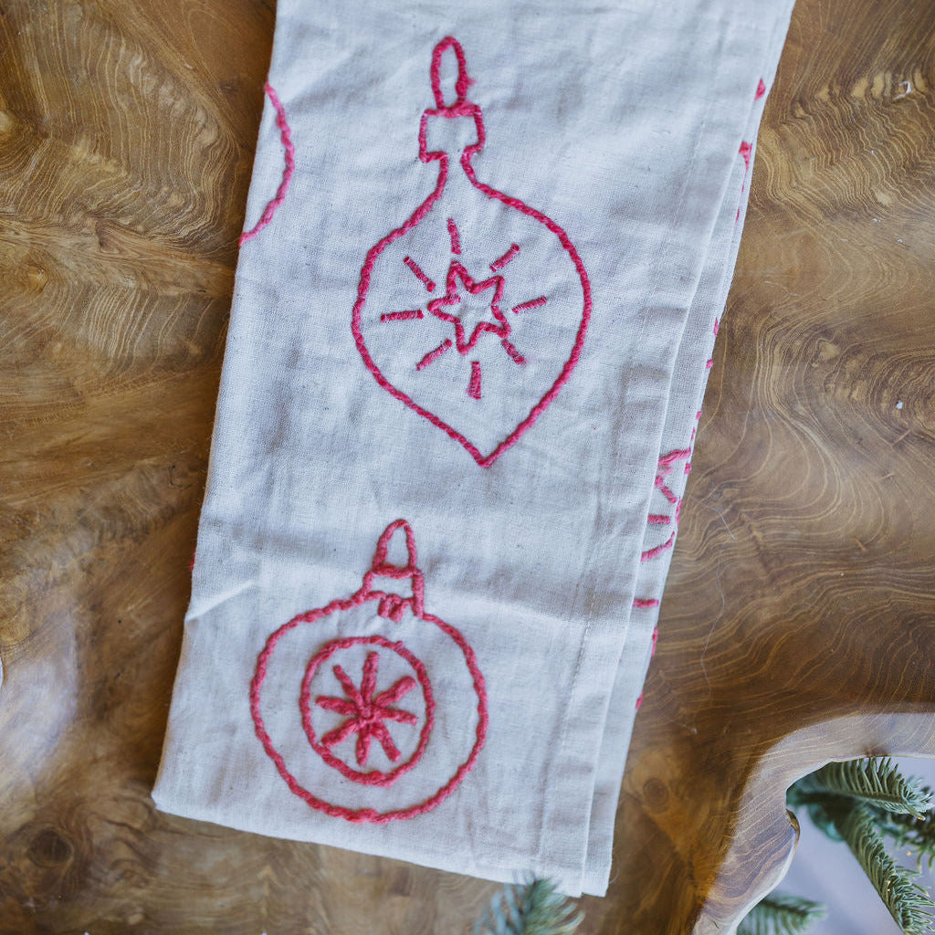Embroidered Cotton & Linen Tea Towel
