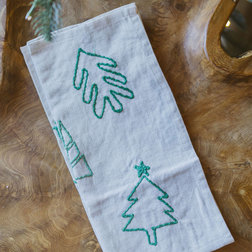 Embroidered Cotton & Linen Tea Towel