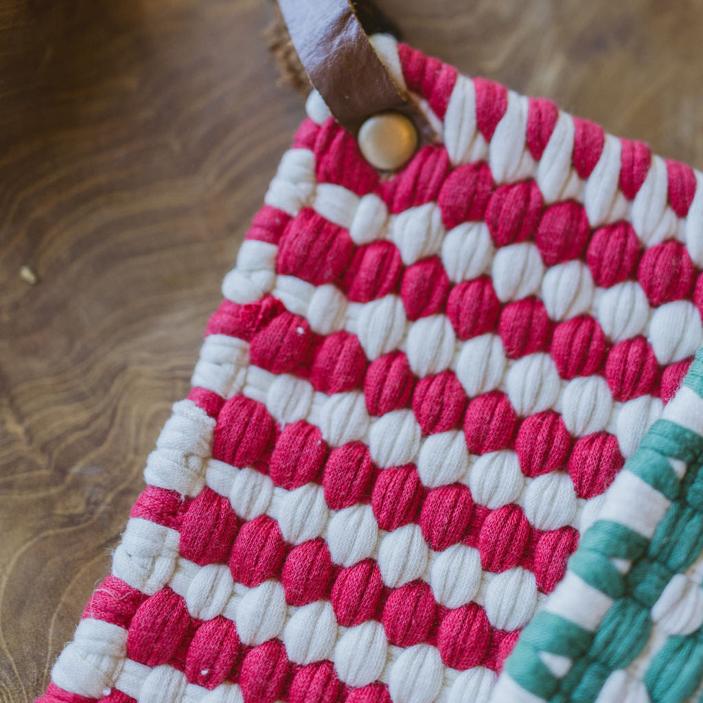Cotton Crocheted Pot Holder with Leather Loop