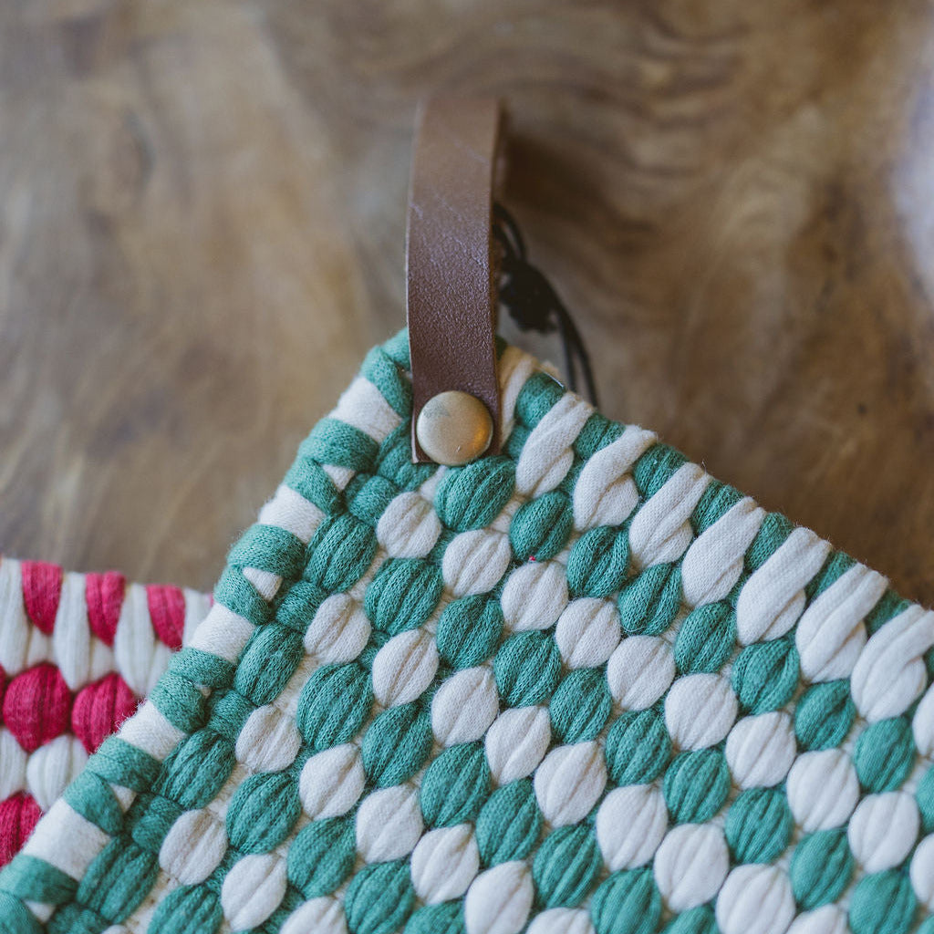 Cotton Crocheted Pot Holder with Leather Loop