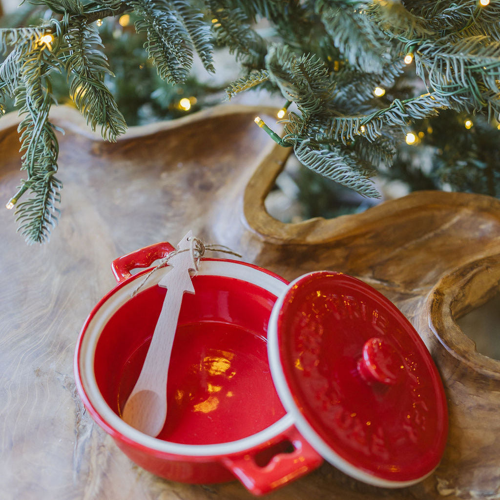 Red Brie Baker with Wooden Tree Spoon