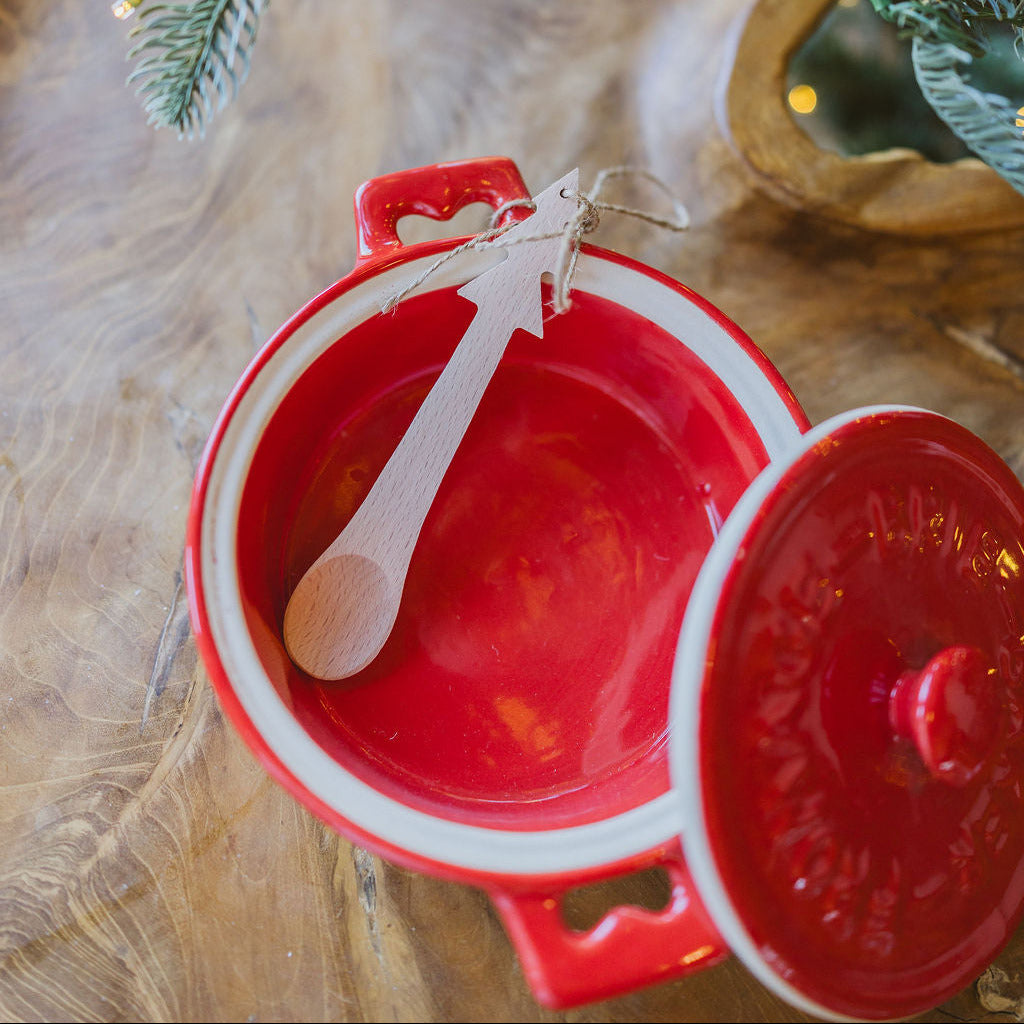 Red Brie Baker with Wooden Tree Spoon