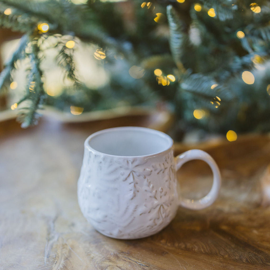 Embossed Stoneware Mug with Snowflakes
