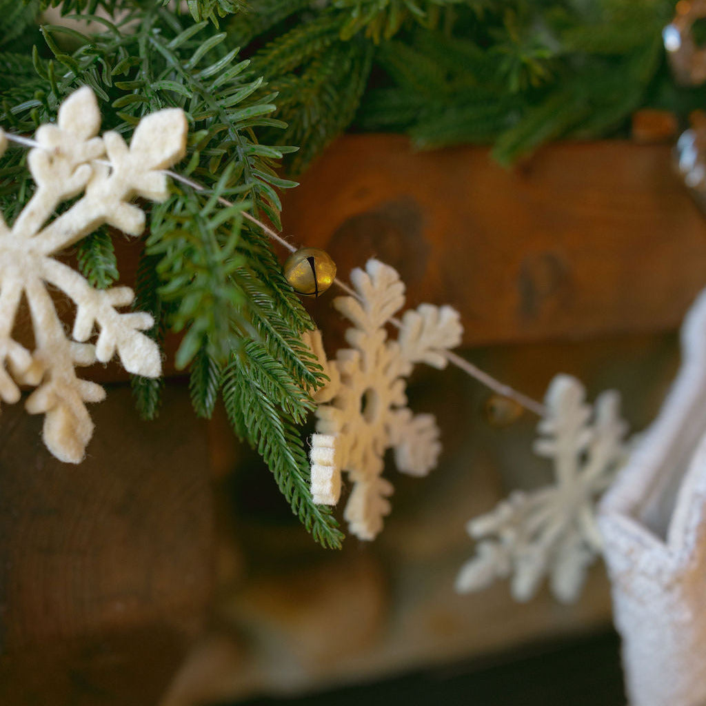 Wool Felt Snowflake Garland with Gold Bells
