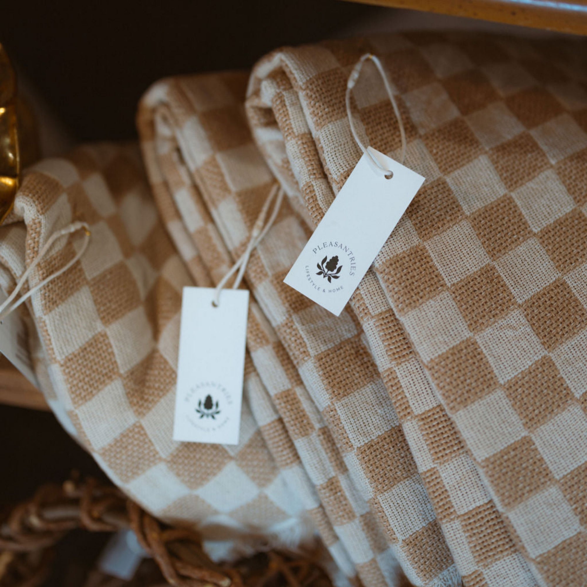 Tan Checkered Blanket