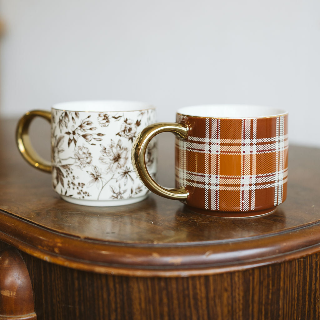 Brown Floral Coffee Mug