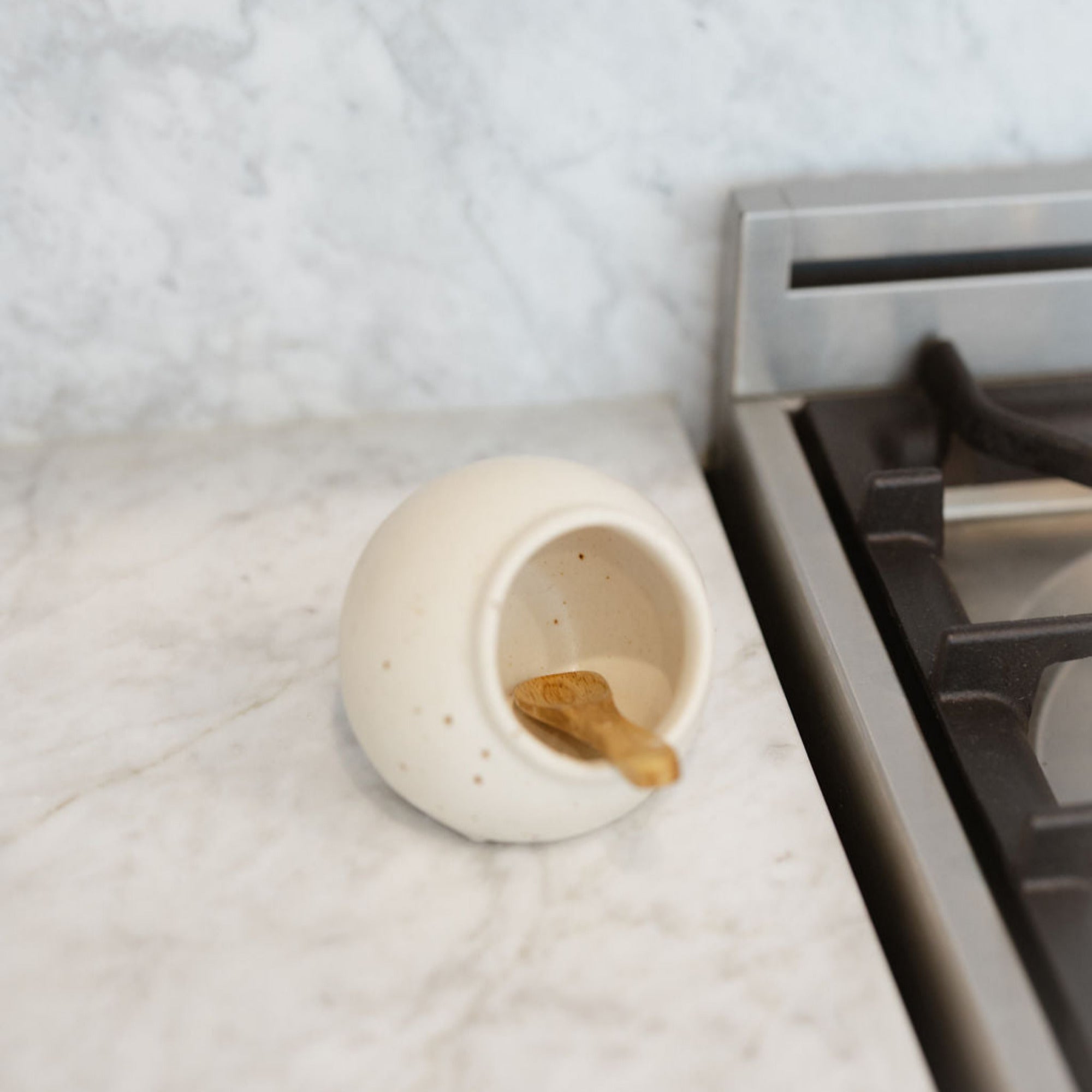 Stoneware Salt Cellar w/ Mango Wood Spoon
